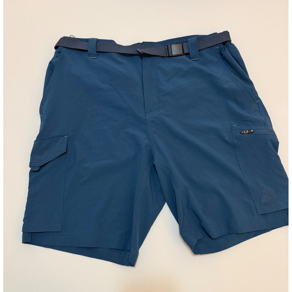 Gerry Mens Blue Cargo Hiking Shorts Size 38 Ripstop Belted Outdoor Utility 10in